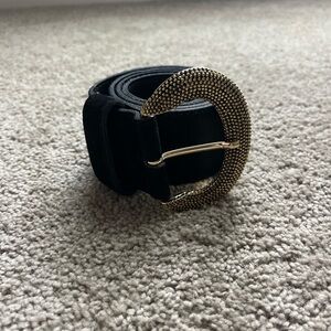 Womens Albatros Florence Black Genuine Leather Suede Gold Buckle Belt Medium